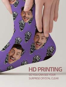 1 Pair Customized Face Pattern Socks, Personalized Photo Socks, Custom Printed Socks, Funny Face Socks, Custom Pattern Socks, Print Any Face Pattern On Socks, Anniversary Gift, Valentine's Day Gift, Unique Birthday Gift, Personalized Collectible - Multicolor - View 4