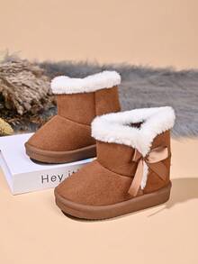 Kids Fashion New Snow Boots With Bow Decor - Brown - View 3