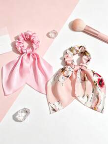3 piezas/Set Pañuelos triangulares de satén de unicolor con diseño artístico, accesorios para el cabello - Rosa Pálido - Ver 7