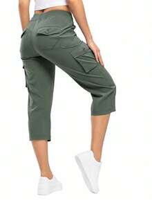 Womens Crop Cargo Pants Capri Pants Lightweight Quick Dry Stretch Tapered Hiking Trousers Casual Elastic Waist Utility Pants With Pockets - Dark Grey - View 6