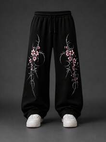 SU ER Men's Casual Loose Drawstring Elastic Waist Wide Leg Long Pants, Summer Relaxed Drape Lazy Style - Black - View 1