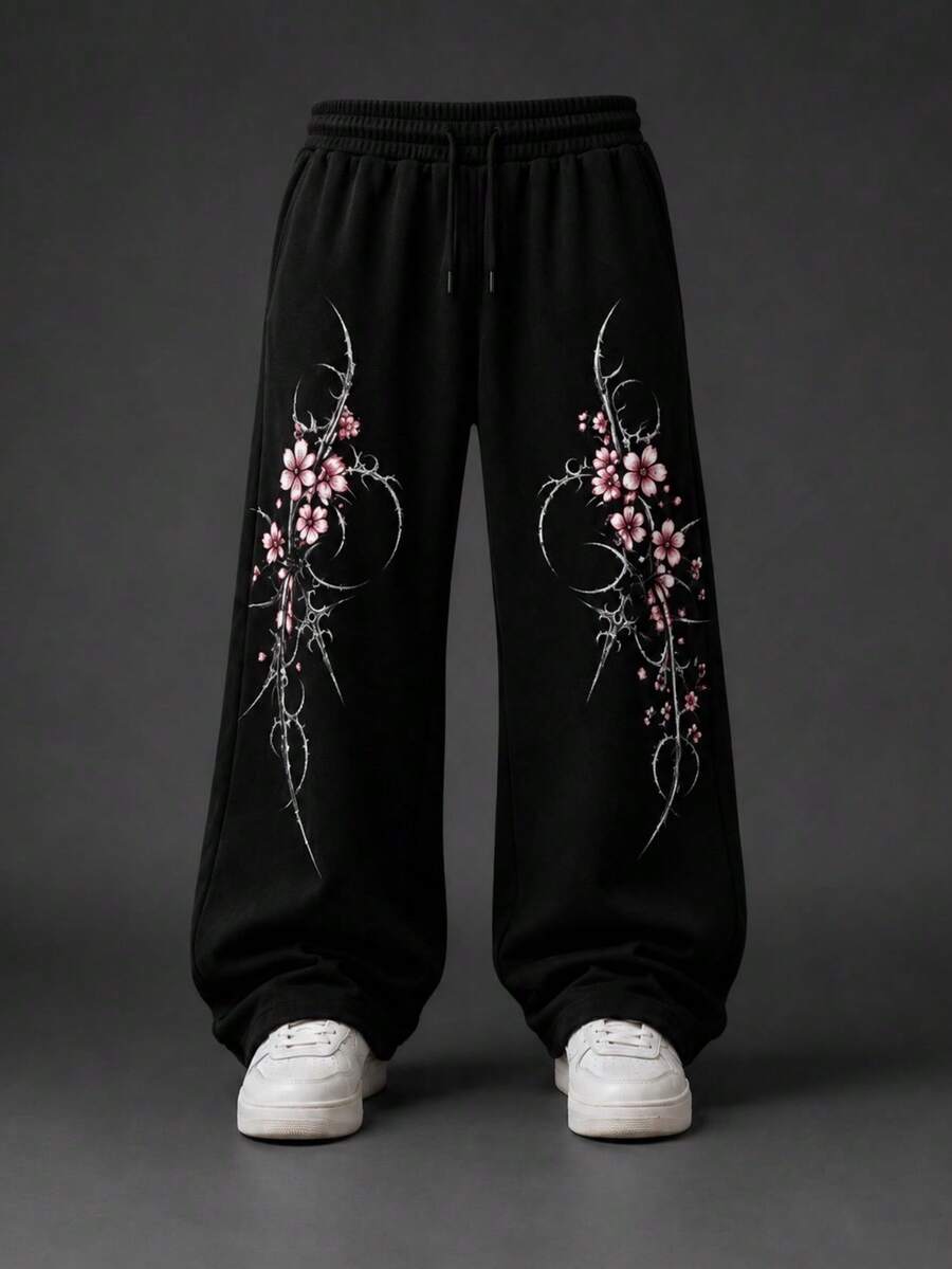 SU ER Men's Casual Loose Drawstring Elastic Waist Wide Leg Long Pants, Summer Relaxed Drape Lazy Style - Black - View 1