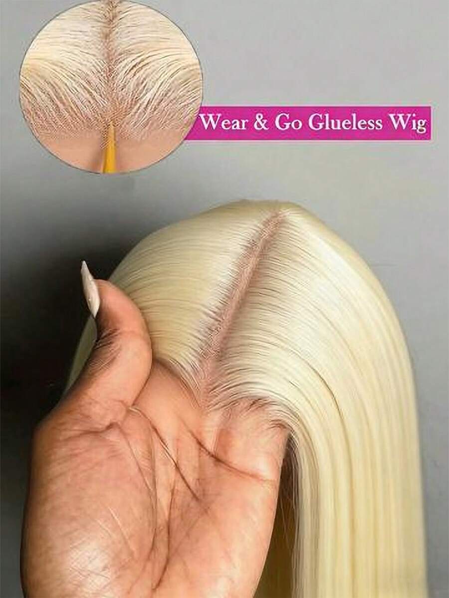 4x4 Glueless Lace Front Wig #613 Blonde, Human Hair Wig, Pre-Plucked Hairline Transparent Lace Wig For Women, 150% Density, Brazilian Virgin Hair