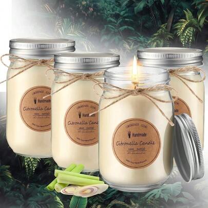 4 Pcs Citronella Candles Outdoor 12 Oz Citronella Scented Jar Candles Decorative With Silver Lid Outdoor Patio Deck Backyard Camping