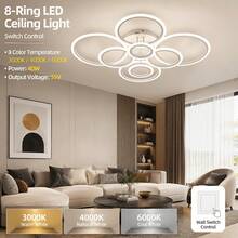 1pc Ceiling Light, Fashionable High-End Large Size High Brightness 8-Ring Metal Acrylic Ceiling Light, Suitable For Living Room, Dining Room, Bedroom And Other Scenes - Multicolor - View 5
