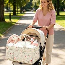 New Quilted Pink Bow Baby Diaper Bag, Portable Foldable Large Capacity Tote Bag For Mother And Baby Travel - Multicolor - View 3