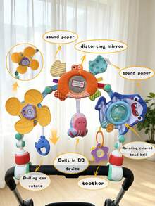 1pc Adjustable Multi-Function Baby Stroller Hanging Arch Toy For Boys And Girls, Includes Colorful Beads Rattle, Crinkle Paper, Squeaker, Flapping Wings Bee And Pull String Rotating Windmill, Sensory Toy For Newborn Baby Gift - Multicolor - View 11