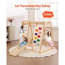 Indoor Jungle Gym, 7-In-1 Toddler Indoor Playground, 47.2 X 58 X 56 Inch, With Wood And Rope Ladder, Net Ladder, Swing, Monkey Bar, Slide, Climbing Wall, Wooden Indoor Climbing Toys For Kids - Wood, 7-in-1, Size L - View 2