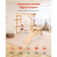 Indoor Playground Jungle Gym, 8-In-1 Wooden Indoor Playground Playset, 220LBS Loading Montessori Climbing Toys With Swing, Slide, Monkey Bar, Gym Rings, Wooden / Rope Ladder, Climbing Net & Bar - Colorful, 8-in-1, L - View 5