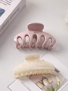 2pcs/1set 4.33inch/11cm Large Hair Clips, Elegant Curved White Solid Color Pink Minimalist Hair Clips, Suitable For Thick Ponytail Daily Styling Accessories - Multicolor - View 2
