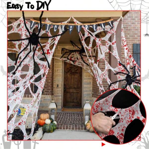 Halloween Decoration Set: Spider Web Gauze, Distressed Torn Elastic Spider Web Fabric, For Party Atmosphere Decor