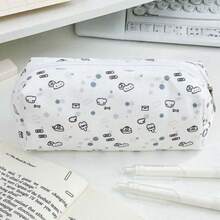 1pc Cute Large Capacity Polka Dot Shell Student Pencil Case, Cream White, Suitable For Classroom And Travel, Multi-Compartment Polka Dot Pattern Stationery Storage Bag - Pencil Case - View 8