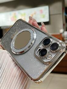 1pc Silver Electroplated TPU Phone Case With Luxury Glitter Stand Mirror, Compatible With IPhone 14/15/11 Pro Max/12/13/14/15/16/15Promax/14Promax/16Pro/15Pro/17/17pro/17promax/AIR Phone Case - Silver - View 2