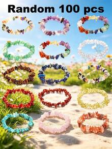 5/10/20/50/100pcs Crystal Bead Bracelet Set - Various Fashionable 8mm Gemstone Beads, Adjustable Elastic - Unisex Multi-Layer Design, Suitable For Daily Wear, Parties And Gifts - Multicolor - View 24