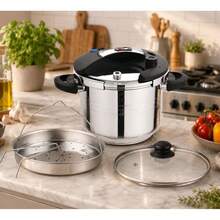 8L Stainless Steel Pressure Cooker With Steamer Basket, Tempered Glass Lid, LED Pressure Indicator, And Safety Lock Handles - Induction-Compatible, Multi-Function Pot For Everyday Family Meals - View 2
