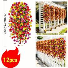 12 Buah Bunga Violet Buatan Gantung Berwarna Campuran, Dekorasi Bunga Gantung Panjang untuk Balkon, Halaman, Pagar, Teras - MultiWarna - View 2