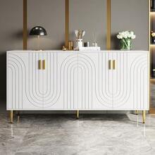 Black Sideboard (152 X 40 X 75 Cm) With A Unique Wave Design And Gold Handles And Feet, Creating An Elegant Dining Area - 白色 - 查看 2