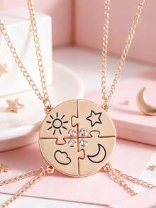 Back To School 4pcs/Set Colorful Sun Moon Star Nebula Pendant Necklace For Girls Best Friend Student Graduation Gift Suitable For Party Jewelry Friendship Necklace Gift - one-size - View 9