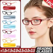 1pc New Colorful Printed Frame Reading Glasses With Matching Colorful Pen Holder Storage Box, Portable And Elegant, High-Definition Lenses For Office And Reading, Mini Portable Pen Holder Packaging - Blue - View 10