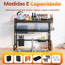 Sing-e Escorredor de Louça Suspenso  Andares – Ajustável 65-105cm, com Porta Retrátil e 5 Acessórios, Organizador de Pia em Aço Antiferrugem - 95cm Preto (Conjunto) - Visão 3