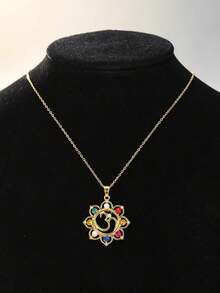 Eterna Glow 1pc Lotus Flower Om 7 Chakra Pendant Necklace Gold Color Yoga Symbol Necklace Multicolor Gemstone Chakra Spiritual Amulet Party Jewelry For Women - Necklace - View 5