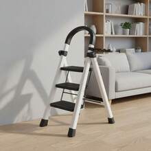 3-Step Folding Ladder With Handrail, Sturdy Non-Slip Grip Steps & Wide Base For Indoor Home Repairs, Garage, Kitchen, Bathroom - Modern Design Accessible Ladders - 3-step - View 6