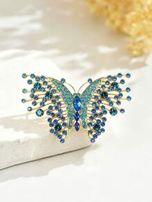 1件時尚優雅彩色動態瞬間水鑽蝴蝶胸針，適合派對、聚會、休閒穿著，百搭 - 藍色 - 查看 5