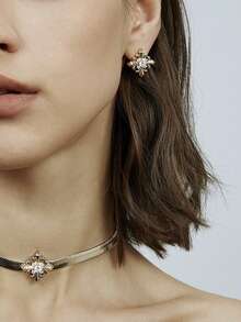 1 par de pendientes de botón cruzados con flor de iris de plata de ley 925 elegantes para mujer, pendientes pequeños y delicados, joyería decorativa elegante para uso diario para niñas - Cruz de iris - Ver 5