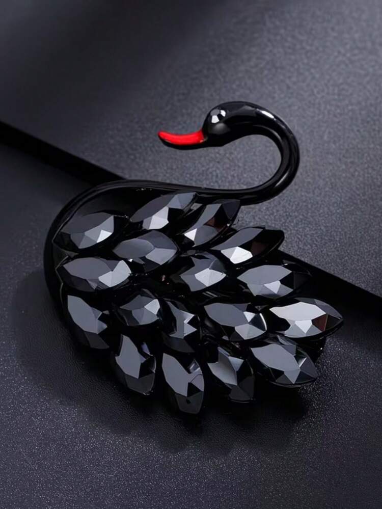 1pc Swan Faux Crystal Brooch Unique Design Pin/Brooch Suitable For Daily Clothing Matching And Gift Giving - Black - View 4