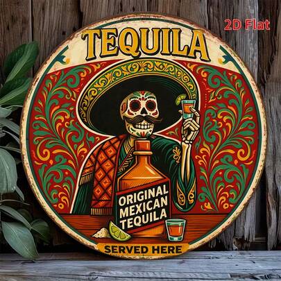 1pc 8*8in 2D Flat Iron Sign, Vintage Decorative Plaque With "Mexican Agave" Design, Suitable For "Bar, Restaurant, Cafe" Decoration Or Gift, Pre-Drilled Holes, Style As Shown In Size Chart