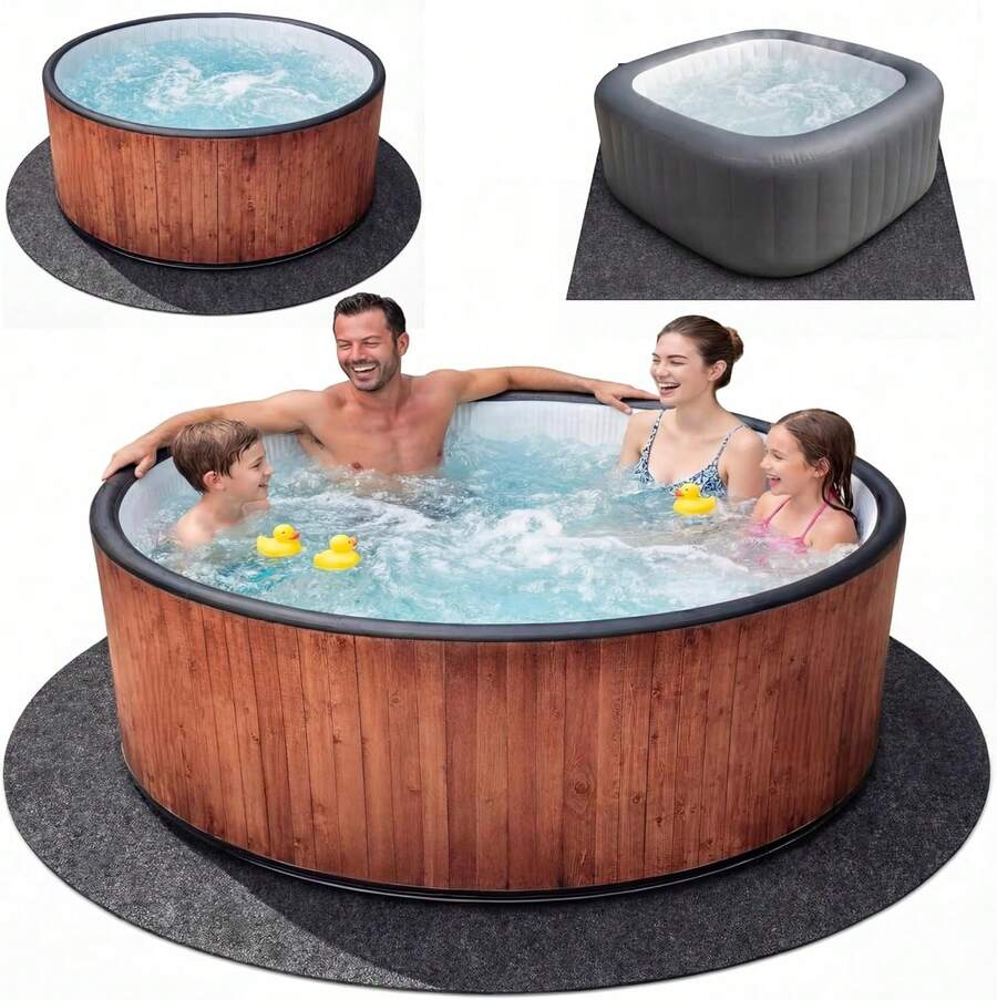 Upgraded 90 * 90 Round Hot Tub Mat, Extra Large Inflatable Hot Tub Pad Outdoor Indoor, Waterproof Slip-Proof Backing, Absorbent Spa Pool Ground Base Flooring Protector Mat - 80 Inch Round - View 1