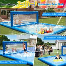 33 Ft(L) Inflatable Water Volleyball Pool, Commercial 0.6mm PVC, With 800W Pump (Inflate/Deflate), Easy Setup Backyard Swimming Pool For Summer, Outdoor Activities Or Parties, 33 X 16.5 X 7 Ft - Blue - View 4