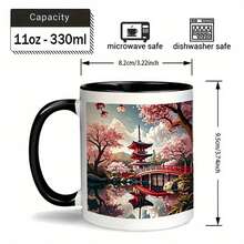 Versand innerhalb von 24 Stunden aus dem EU-Lager - Keine lange Wartezeit, keine internationalen Zollverfahren. Eine 11-Unzen-Keramik-Kaffeetasse mit japanischem Gartendesign, geeignet für die Wiederverwendung und perfekt als Geschenk für Outdoor-Aktivitäten, Picknicks, den Einsatz im Büro, als Heimdekoration oder für Reisen. - 1 x 11oz Doppelseitiger Druck - Übersicht 6