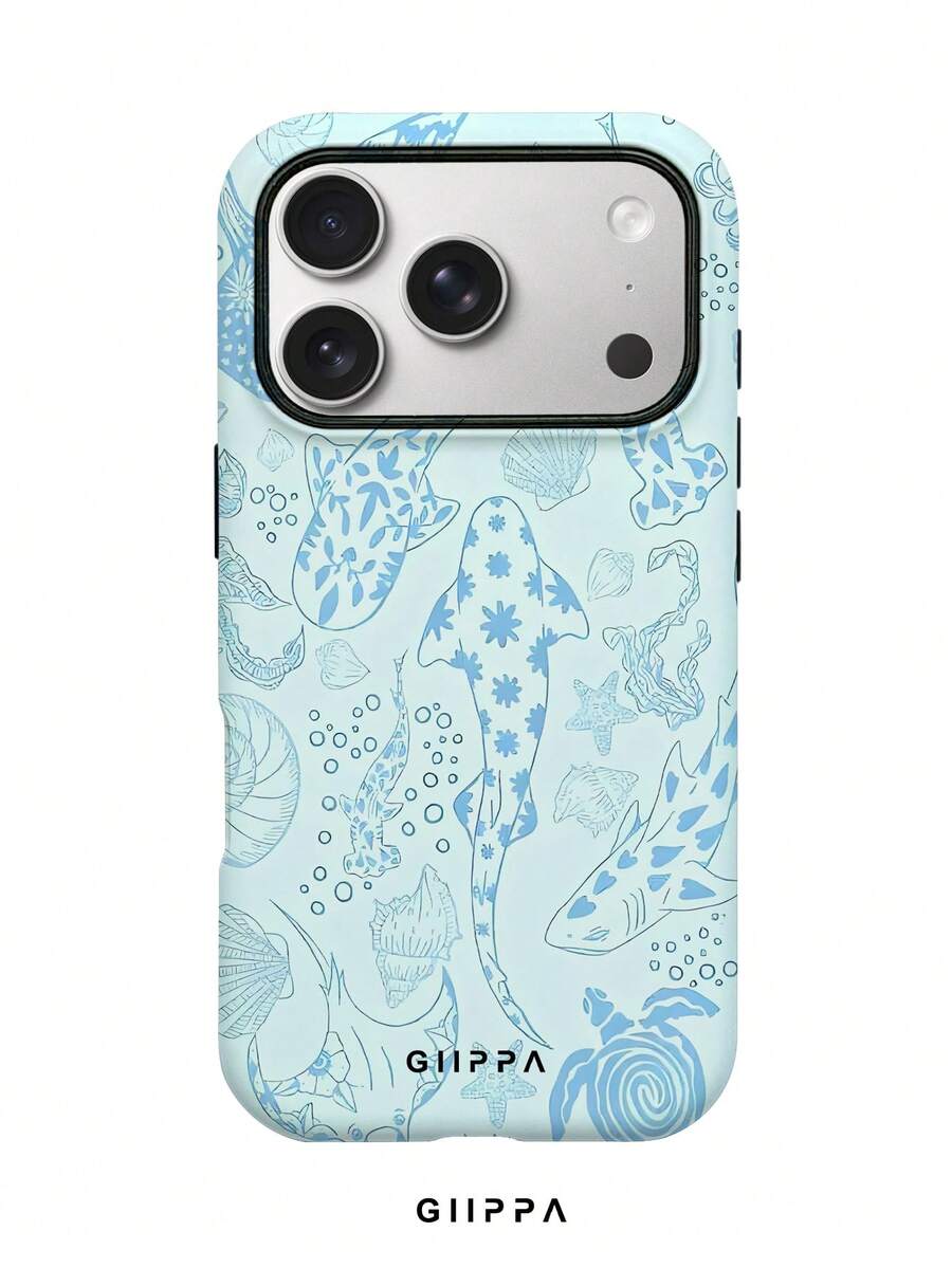 GIIPPA 1pc Light Blue Base With Light Blue Ocean Element Pattern Design, Phone 17 Pro Max Phone Case, Compatible With Phone 16 Pro Max, 15 Pro Max, 14 Pro Max, Korean-Style High-End Fashionable And Fun Phone Case, Compatible With 11/12/13/14/15/16 Pro Max Plus, Elegant Design Suitable For Men And Women, Perfect Gift For Girlfriend On Christmas, Valentine's Day, Easter, Wedding Season And Birthday! - Light Blue - View 1
