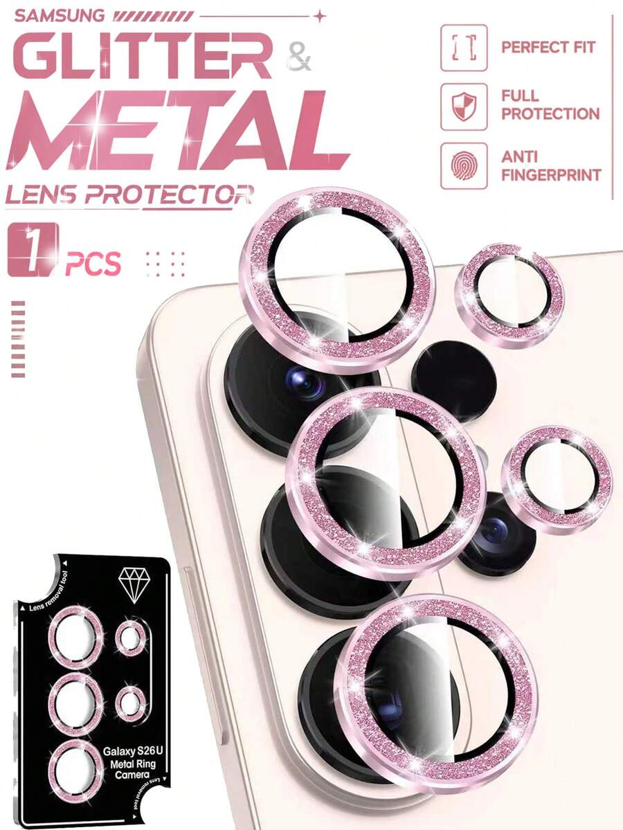 1Set Bling Camera Lens Protector ForSamsung Galaxy S26 Ultra/S26/S26+/S25/S23 Ultra/S24 Ultr, Individual Lens Cover With HD Clear Tempered Glass Camera Screen Protection Film, Case Friendly, Scratch Proof( Bling Pink) - Pink - View 1