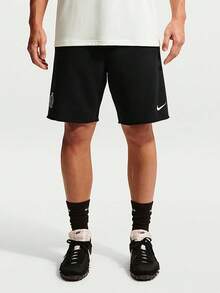 Nike Men's Casual Versatile Letter Print Drawstring Waist Sports Shorts - Black - View 1