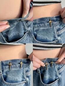 1 Pair Detachable Cross Star Snap Waist Buckle, No Drill No Sew Waist Size Reducer - Star - View 3