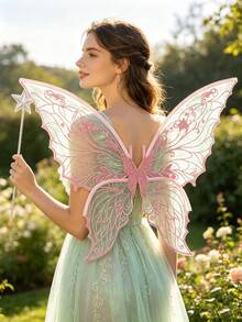 Colorful Double-Layer Butterfly Wings Back Decor, Forest Style Fairy Wings For Girls Birthday Party Photo, Halloween Cosplay Photo Prop, Fairy Angel Wings Accessory - View 5