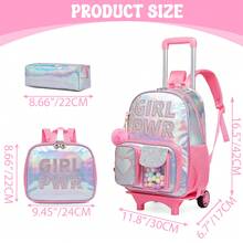 Conjunto de mochila con ruedas 2 en 1 para niñas, bolsa escolar portátil para estudiantes - Maleta con ruedas dos en uno para niñas - Ver 8