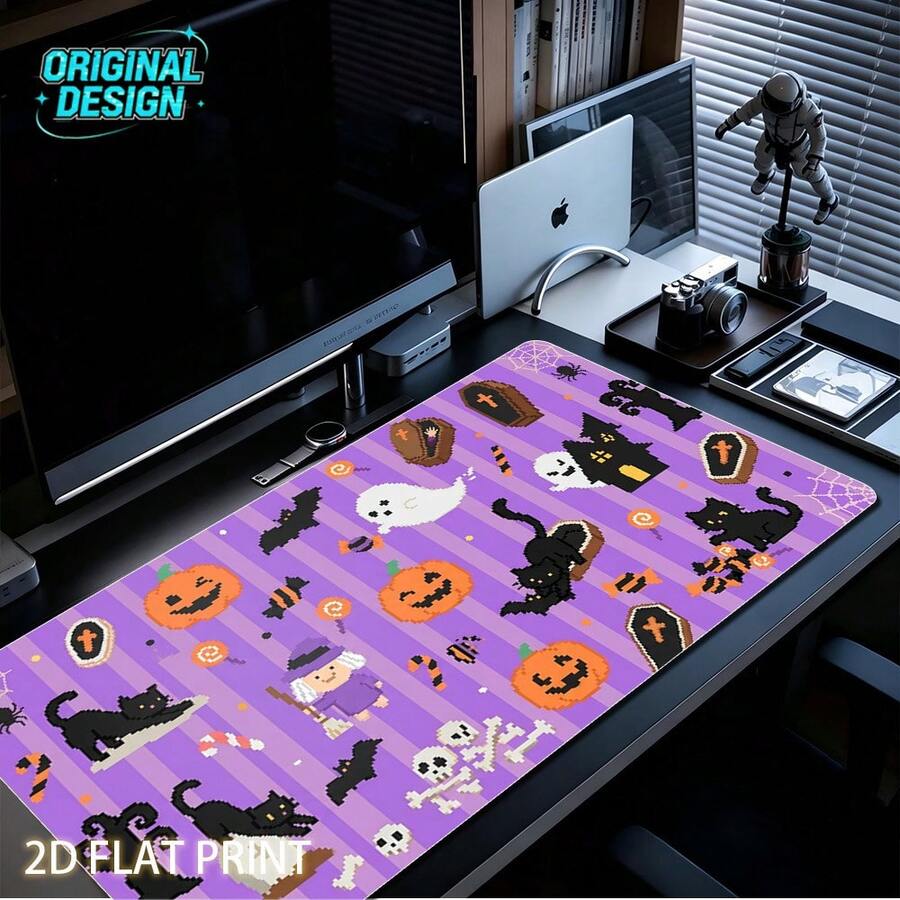 Alas mouse bertema Halloween berukuran besar dan tahan lama (cocok untuk bermain game, penggunaan kantor, atau sebagai alas keyboard/meja laptop) dengan pola ungu, tepi yang dijahit presisi, alas karet anti selip, dan tersedia dalam berbagai ukuran. Dekorasi Ruangan, Dekorasi Rumah, Dekorasi Halloween - Mouse Pad - View 1