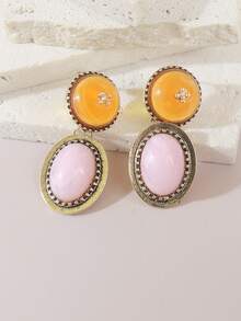 Simple Design Geometric Resin Alloy Earrings, Casual And Fashionable, Small And Exclusive Women's Jewelry. - Multicolor - View 4