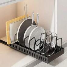 1pc Heavy Duty Pull-Out Pot Lid Organizer, Under Cabinet Mount, 7-Tier Adjustable Steel Shelves, Space-Saving Slide-Out Rack, Suitable For Pots, Pans And Pot Lids, For Kitchen, Dining Room Or Home Use, Easy Install Under Cabinet Storage Rack - Multicolor - View 5