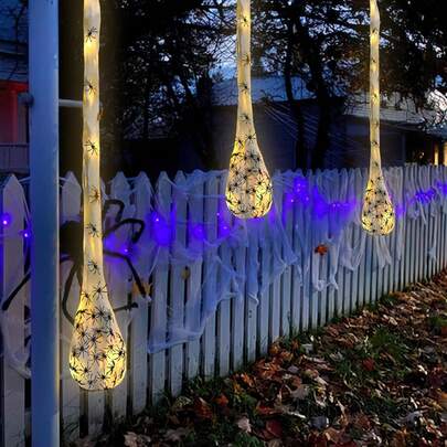 Halloween Light Up Spider Egg Sacs, Hanging Spider Web Decor, Glowing Spiders Egg Ornaments For Yard Tree Door Haunted House Party