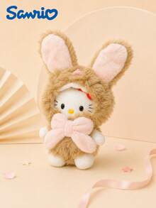 SANRIO 1 pieza Llavero de peluche con disfraz de conejo de orejas caídas Hello Kitty, colgante de bolso esponjoso marrón de 15cm/5.9in, colgante suave y lindo con licencia oficial para mochila, bolso, decoración de coche, regalo de cumpleaños para niñas, adolescentes y coleccionistas - Marrón - Ver 1