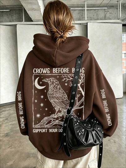 Sudadera con estampado de letra de luna para observación de aves, sudadera con capucha de manga larga y bolsillo para mujer talla grande, casual para otoño/invierno, adecuada para atuendos de vacaciones de invierno, atuendos de playa, atuendos de vacaciones, atuendos de Halloween, atuendos de Acción de Gracias, atuendos de Navidad, atuendos de Año Nuevo. Adecuada para uso diario, blusas para salir, salidas, vacaciones, playa, fiestas, cumpleaños, playa, bailes, escuela, graduación, lujo, vacaciones, desplazamientos, fitness, bodas, Año Nuevo, moda, blusas de invierno, atuendos de otoño para mujer, vacaciones para mujer