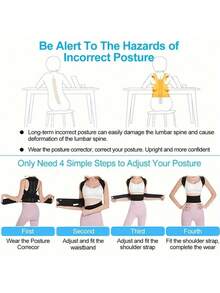 1pc Unisex Back Support Belt - Comfortable Wear, Breathable With Shoulder Opening Design, Effectively Improves Posture - Black - View 10