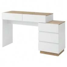 5-Drawer Desk, Dressing Table, Storage Function, For Bedroom, E1 Particle Board, White+Oak - 白色 - 查看 6