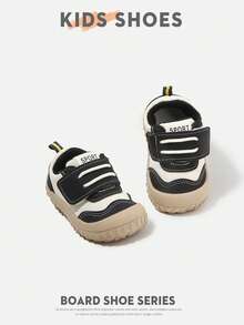 1 Pair Infant Toddler Colorblock Hook & Loop Flat Casual Sneakers For Daily Wear And Outings [Select Based On Actual Cm Inner Length] - Black - View 4