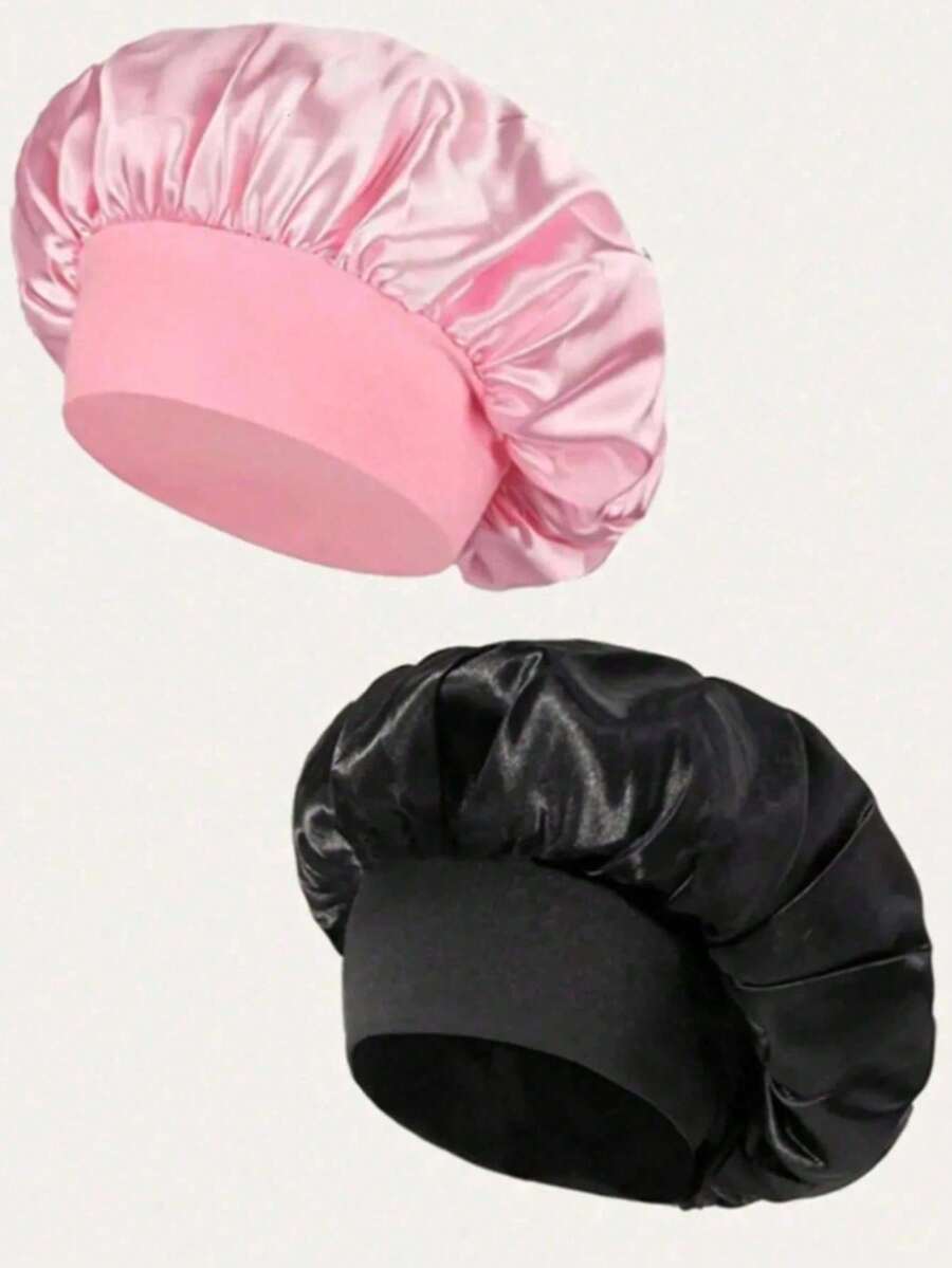 3/2/1pc Women's Satin Hair Bonnet, Wide Brim High Elasticity Silk Sleep Cap, Premium Satin Hair Bonnet, Curly Hair Silk Headband, Women's Hat - Multicolor - View 1