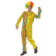 Carnival Happy Clown Costume Men Yellow Joker Jumpsuit Circus Cosplay Costume Stage Performance Outfit Funny Adult Bodysuit Notinclude Wig Red Nose - Multicolor - View 6